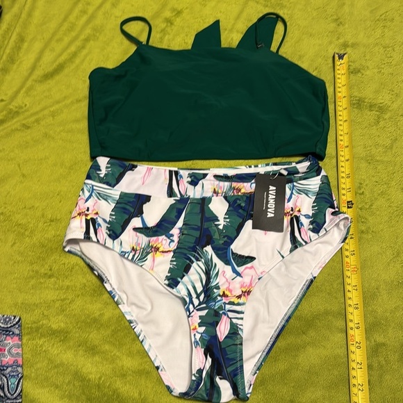 WNS 2 Pk Amazon Swim Bundle Sz Large Blue One Piece Green and floral 2Piece - Picture 2 of 13